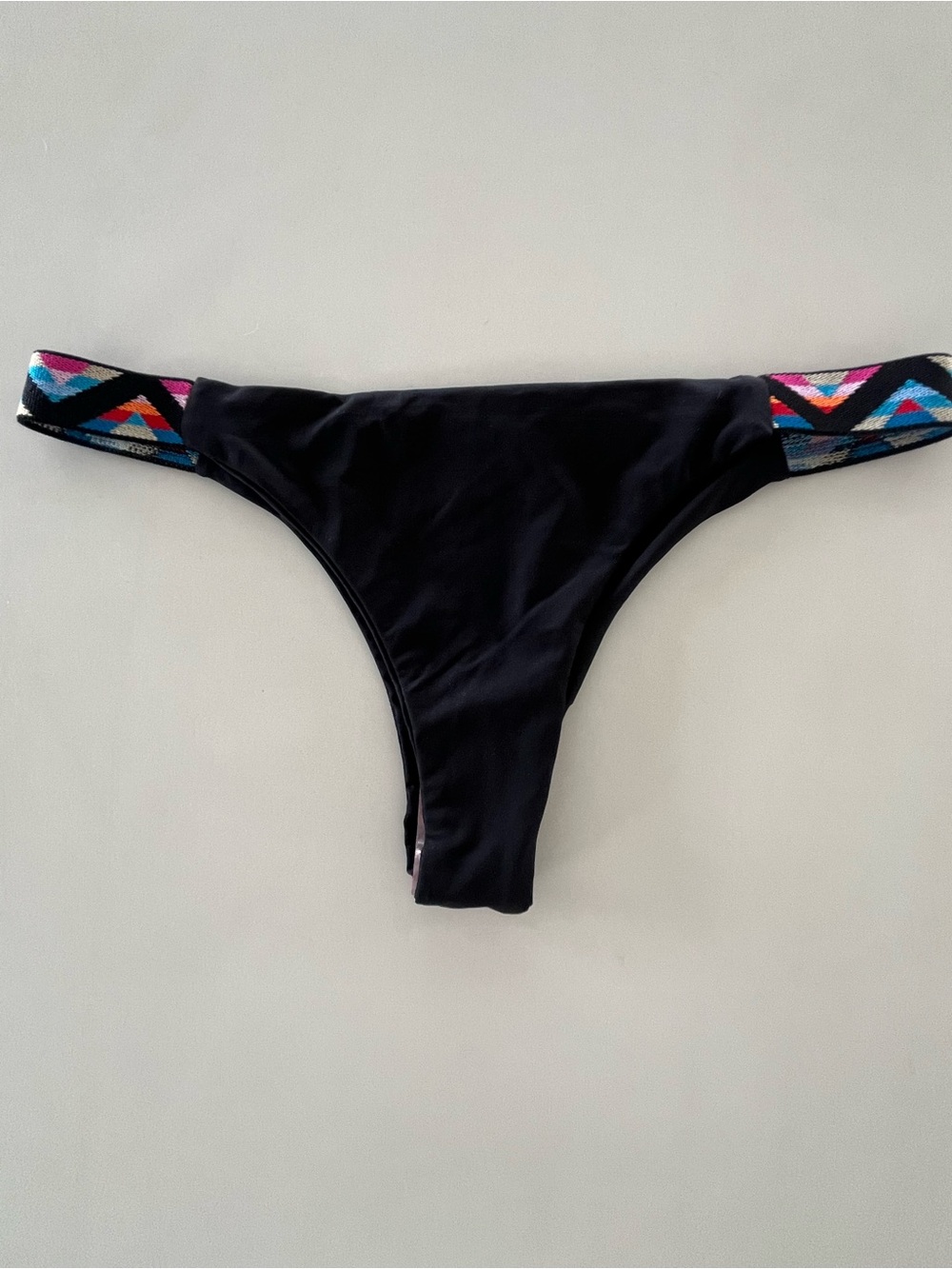 L*Space Black Itsy Cut Bikini Bottoms Multicolor Woven Straps Size Medium NWOT